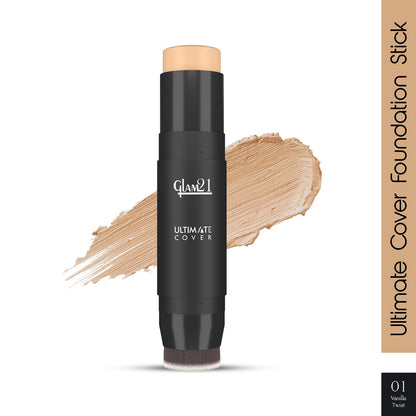 Glam21 Foundation Stick with Brush, Waterproof Matte Finish, 8g Vanilla Twist