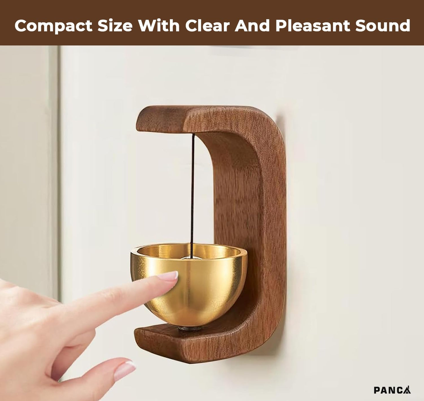 Magnetic Wooden Table Bell with Brass Bowl – Elegant Minimalist Door Bell for Home, Office, Meditation, Desk Décor, Mindfulness Ritual, Entry Alert & Spiritual Gift