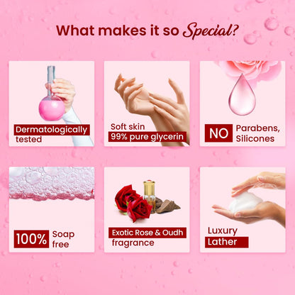 Dabur Gulabari Shower Gel-Himalayan Rose & Oudh - 250ml | Sensual Aroma | Luxurious body wash | Radiant Rose glow | No Parabens & Silicones | 99% Pure Glycerine | 100% soap free body wash