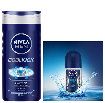 NIVEA MEN Fresh Active 50ml Deo Underarm Roll On | With Fresh Ocean Extracts Scent| 72 H Freshness| 0% Alcohol | Dermatologically Approved & Paraben Free Formula