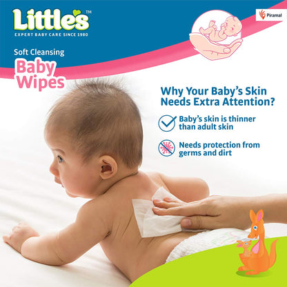 Little's Soft Cleansing Baby Wipes with Lid | 80 Wipes x Pack of 3 - 240 Wipes | Extra Thick & Moist Wet Wipes for Baby's | Prevents Rashes & Redness with Goodness of Aloe Vera, Vitamin E & Jojoba Oil