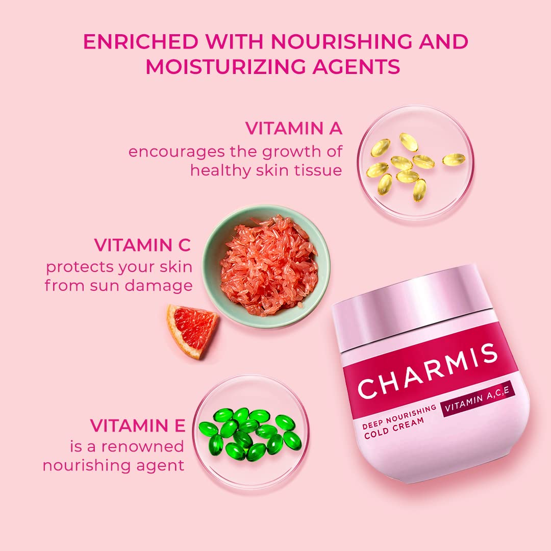 Charmis Luxury Cold Cream with Vitamins A, C, E for Radiant Skin, 200ml