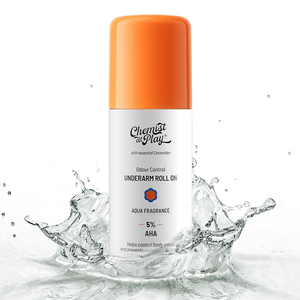 Chemist At Play UnderArm Roll-On with 5% AHA, Lactic Acid & 1% Mandelic Acid|Prevents Body Odour, Fades Pigmentation & Kills Bacteria|0% Aluminium & 0% Alcohol | For Sensitive Skin|Aqua Fragrance|40ml
