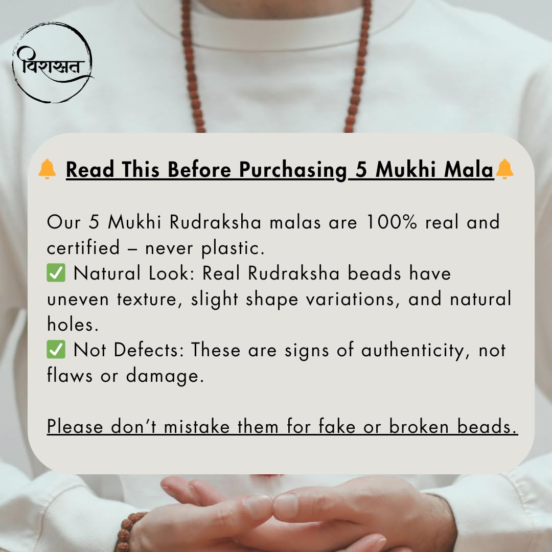 Virasit 5 Mukhi Rudraksha Mala 108 Beads Original Certified | Natural Panchmukhi Rudraksha Japa Mala for Men & Women | Jaap Mala for Meditation, Shiv Puja, Yoga, Prayer, Chanting | 6mm Size