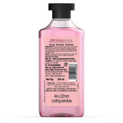 Dabur Gulabari Shower Gel-Himalayan Rose & Oudh - 250ml | Sensual Aroma | Luxurious body wash | Radiant Rose glow | No Parabens & Silicones | 99% Pure Glycerine | 100% soap free body wash