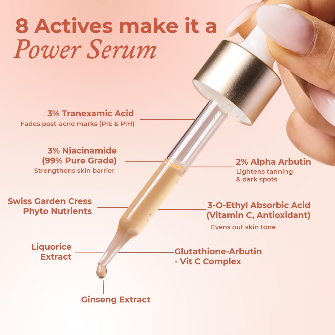 The Pink Foundry Dark Spot & Hyperpigmentation Serum with 3% Tranexamic Acid 2% Alpha Arbutin 3% Niacinamide | Fades Appearance of Acne Marks | All Skin Types | For Men & Women | Lightweight & Fast Absorbing | 30ml