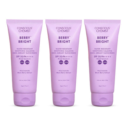 Conscious Chemist® Sunscreen SPF 50 PA++++ | 50g | Sunscreen for Oily Skin, Gel Sunscreen, Niacinamide with Black Berry Extract, Hybrid Lightweight, All Skin Types - Berry Bright