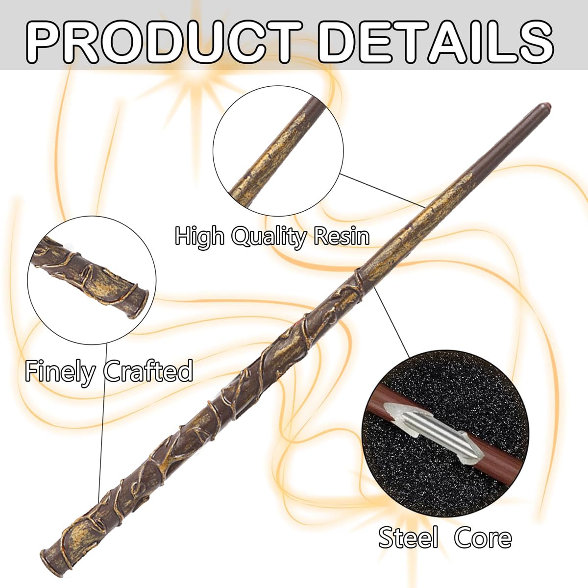 Magic Stick, HP Magic Wand Set, 6 Pcs Halloween Cosplay Props Gifts Magic Wand Tie Necklace Eyeglass Frame for Kids and Adults Birthday Dress-Up Party