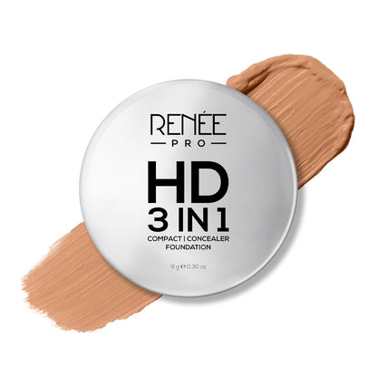 RENEE PRO HD 3 In 1 Compact,Concealer, Foundation - Gres, SPF 20, Matte Finish, High Coverage, Ultralight & Silky Smooth Finish, Enriched With Vitamin E, C & Aloe Vera - 9 Gm