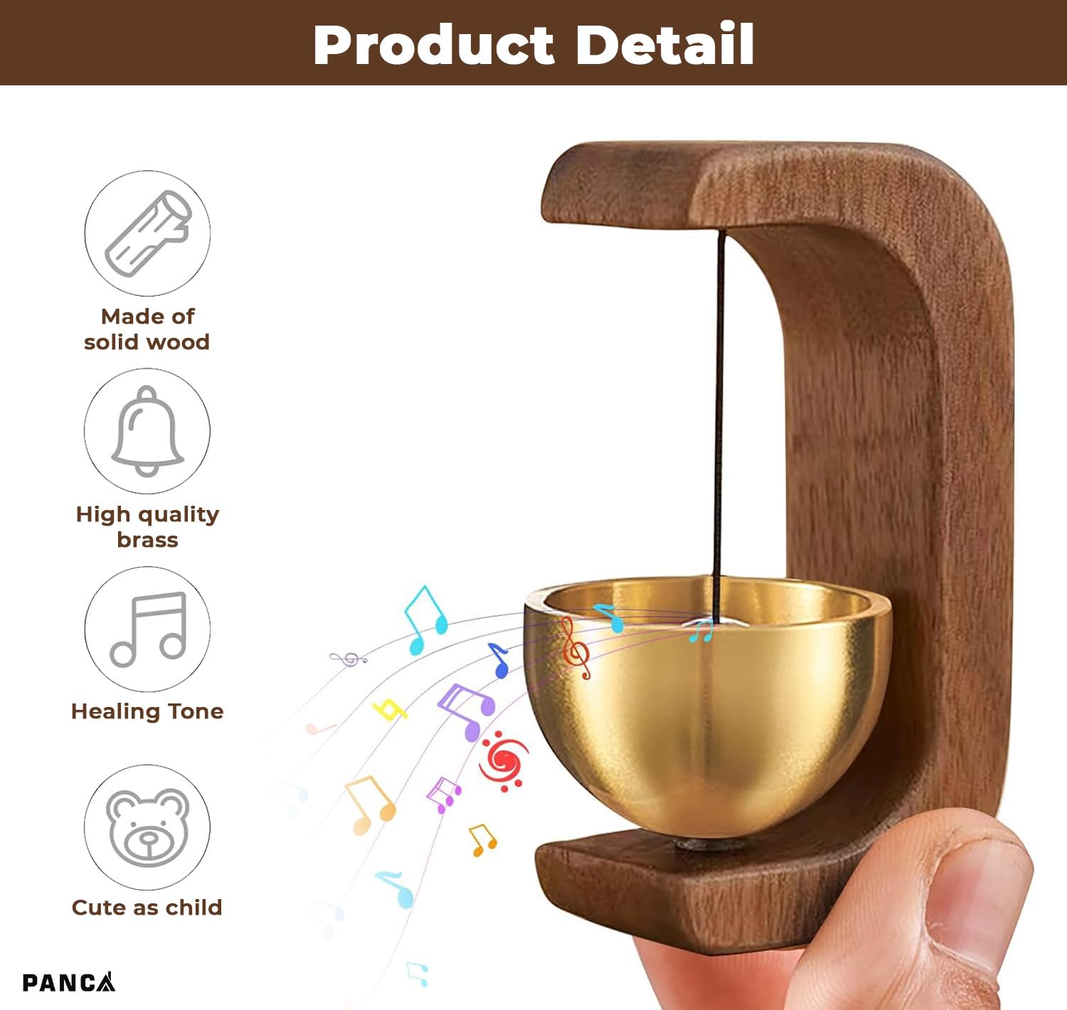 Magnetic Wooden Table Bell with Brass Bowl – Elegant Minimalist Door Bell for Home, Office, Meditation, Desk Décor, Mindfulness Ritual, Entry Alert & Spiritual Gift