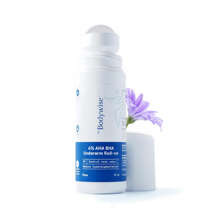 Be Bodywise 6% AHA BHA Underarm Roll On Deodorant,Flora Fragrance,1% Mandelic, 4% Lactic,1% Salicylic & Kojic Acid, Prevents Body Odour,Fades Pigmentation,Kills Bacteria, Alcohol & Aluminum Free, 50ml