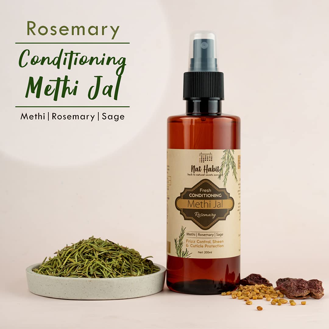 Nat Habit Rosemary Water Conditioning Methi Jal - Hair Serum, Hair Spray For Hair Growth, Hairfall Control, Smoothening, Softening With Apple Cider Vinegar,Methi, Rosemary & Sage 200ml