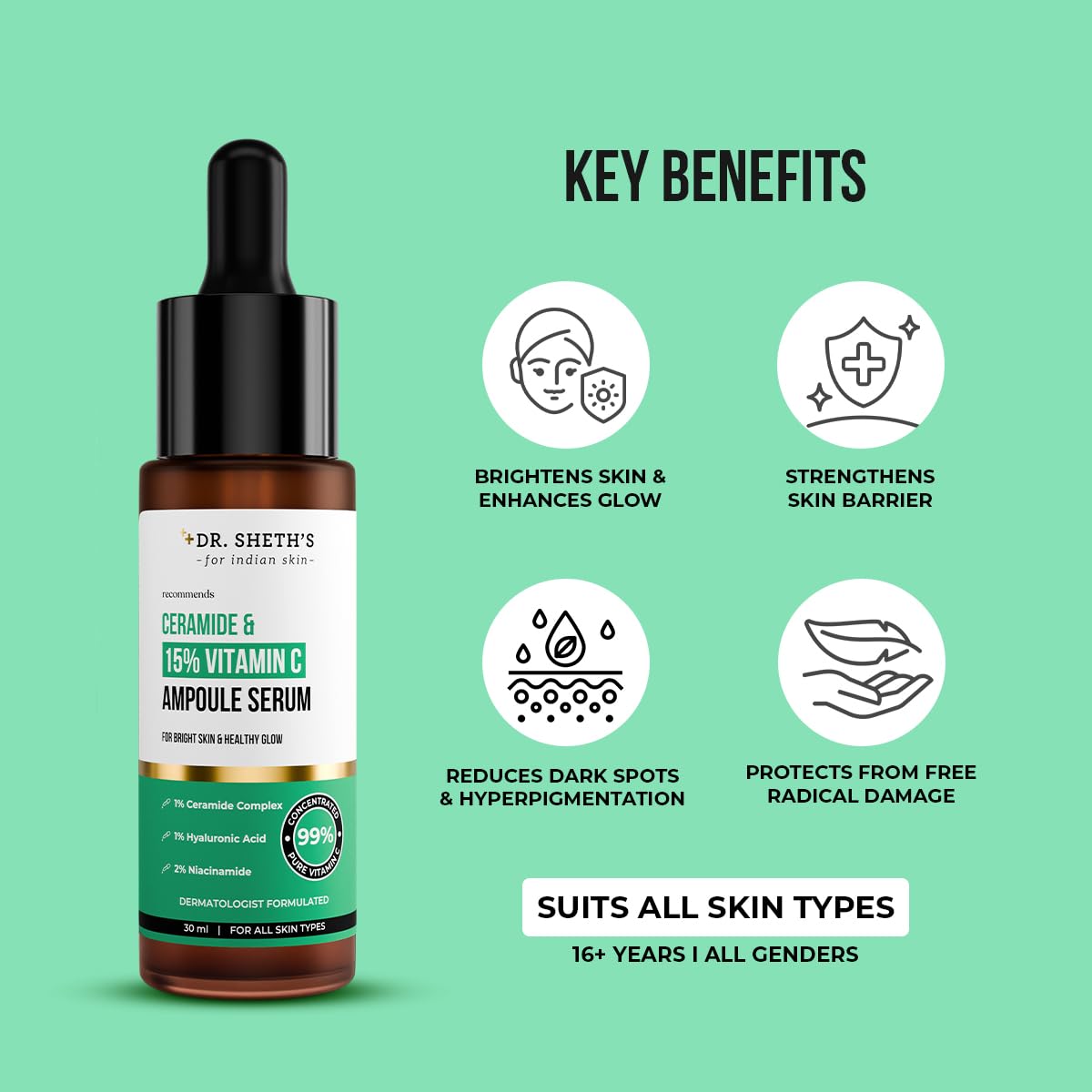 Dr. Sheth's Ceramide & 15% Vitamin C Serum for Brightening & Repair 30ml