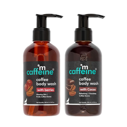 mCaffeine 7% Exfoliating Body Wash with 1% Salicylic 2% Lactic Acid | Reduces Body Acne, Strawberry Skin, Ingrown Hair & Smoothes | Sweet Caramel Shower Gel for Women & Men- All Skin Types (300ml)