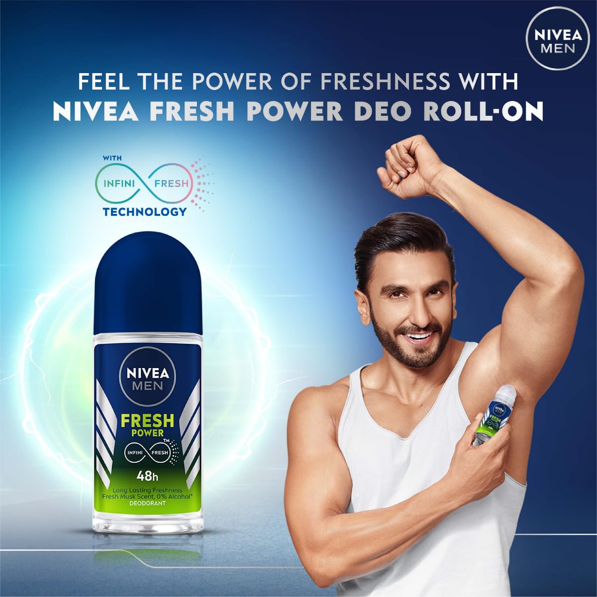 NIVEA Men Fresh Power Roll-On Deodorant 50ml - Long-Lasting Musk Fragrance