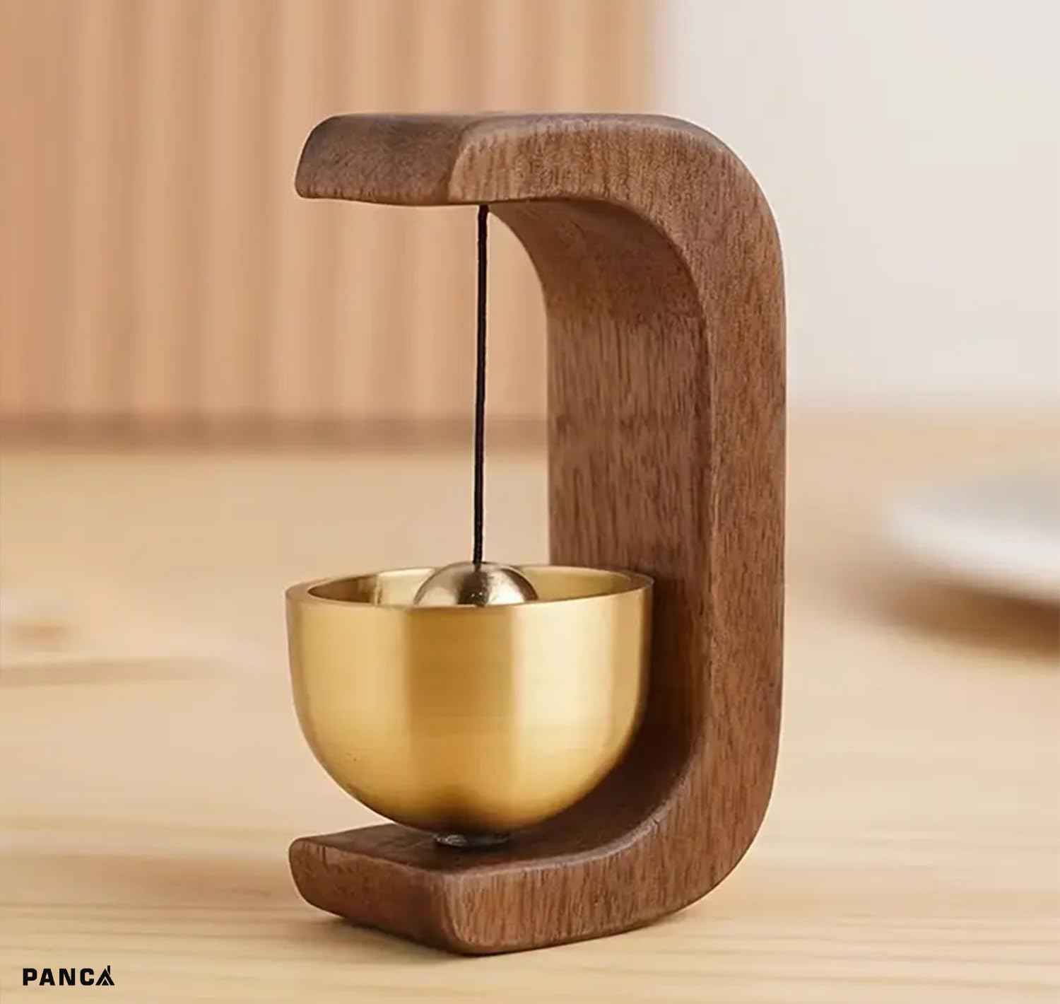 Magnetic Wooden Table Bell with Brass Bowl – Elegant Minimalist Door Bell for Home, Office, Meditation, Desk Décor, Mindfulness Ritual, Entry Alert & Spiritual Gift