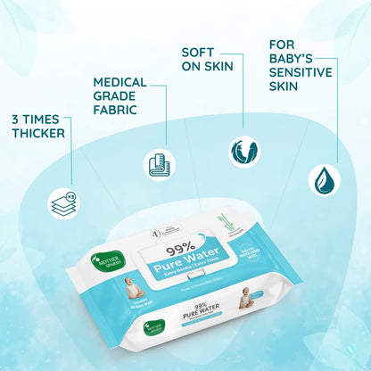 Mother Sparsh 99% Pure Water (Unscented) Baby Wipes with Lid I Natural Plant made cloth - Super thick Wet Wipes I 72 pcs/pack - Pack of 2 (Super Saver Pack)
