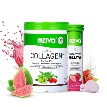 OZiva Phyto Ceramides+ Collagen Builder Supplements | Veg Collagen Powder for Women | Supplement for Skin Hydration, Moisture Retention & Barrier Repair | Blueberry, 30 Sachets
