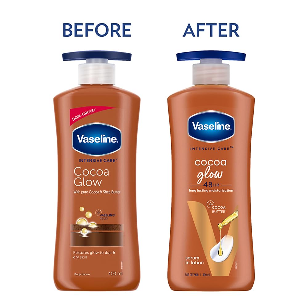 Vaseline Cocoa Glow Serum In Lotion, 400 ml | 100% Pure Cocoa & Shea Butter for Glowing & Soft Skin