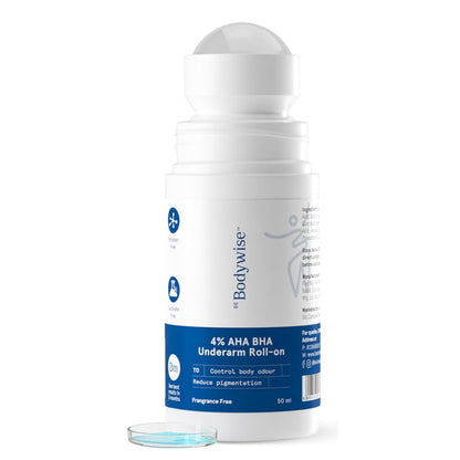 Be Bodywise 6% AHA BHA Underarm Roll On Deodorant,Flora Fragrance,1% Mandelic, 4% Lactic,1% Salicylic & Kojic Acid, Prevents Body Odour,Fades Pigmentation,Kills Bacteria, Alcohol & Aluminum Free, 50ml