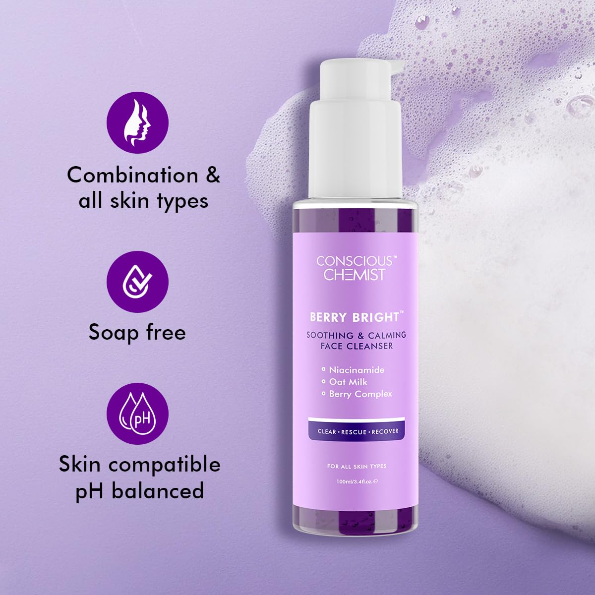 Conscious Chemist Berry Bright Soothing & Calming Face Cleanser 100ML