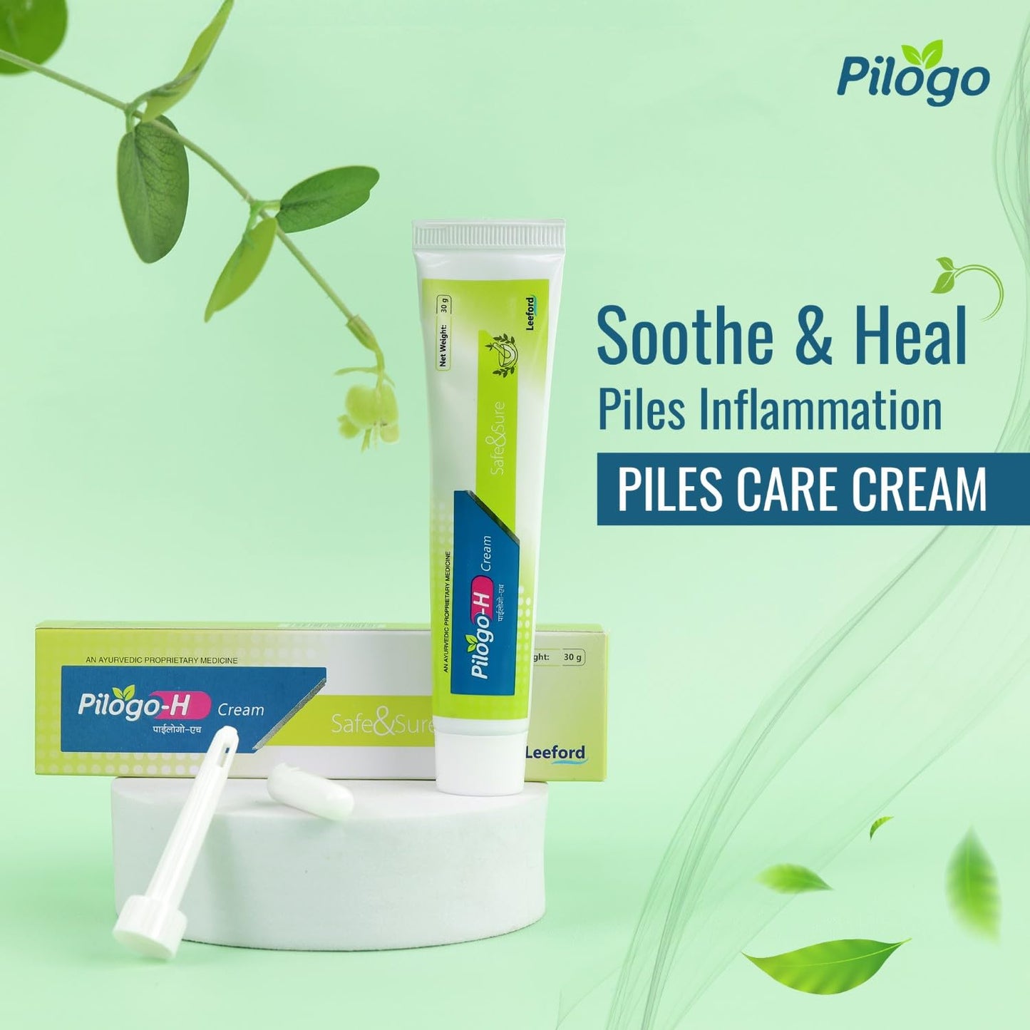 Pilogo-H Piles Care Cream for Hemorrhoid Relief 30g | Soothe & Heal Internal & External Piles Inflammation | Made with Haldi, Ajwain, Kapur, Marigold, Nirgundi | Fast-Absorbing, Non-Greasy with Internal Applicator (Pack of 3)