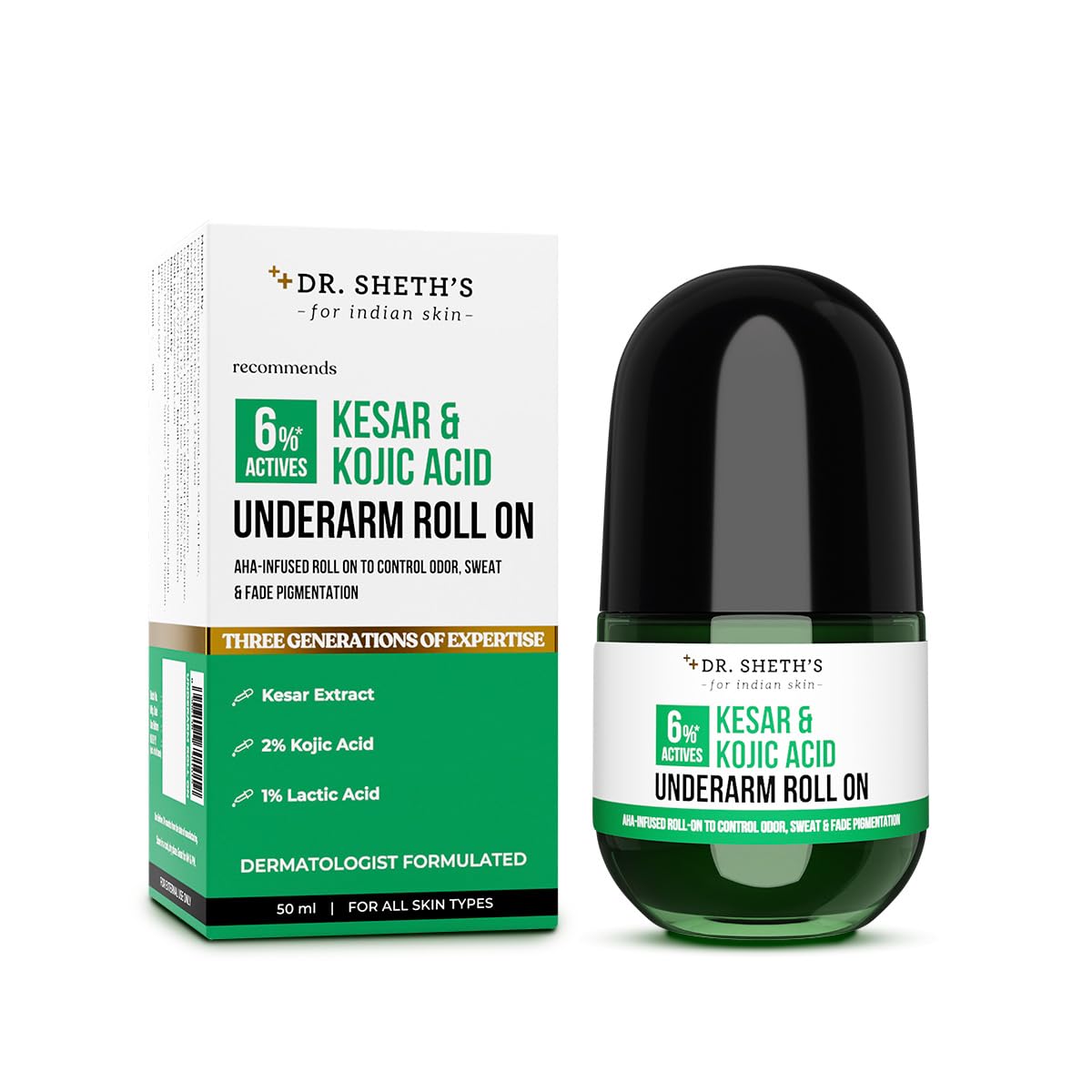 Dr. Sheth's Luxury Underarm Roll-On with AHA & Kojic Acid, 50ml