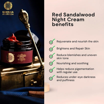 SHESHA NATURALS AYURVEDA Red Sandalwood Skin Brightening & Night Repair Cream (50G)