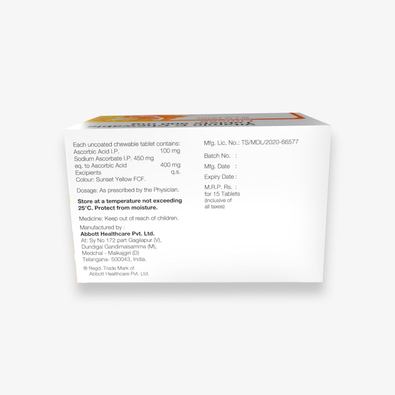 Limcee Vitamin C Chewables 500mg, Tangy Orange, 15 Tabs