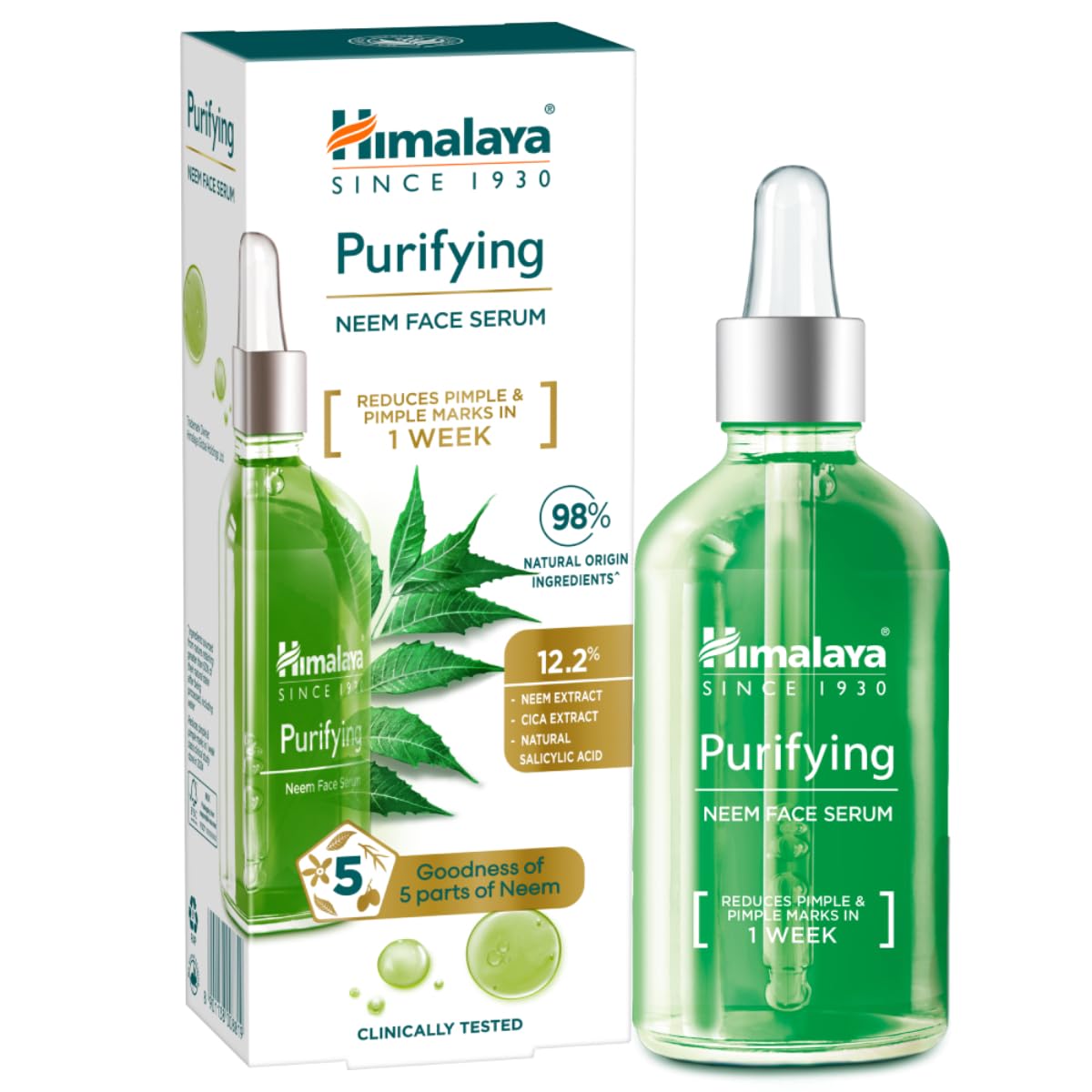 Himalaya Purifying Neem Face Serum | 2% Natural Salicylic Acid + Cica + 5 Parts Neem Extract | Reduce Acne & Pimple Marks | 30ml