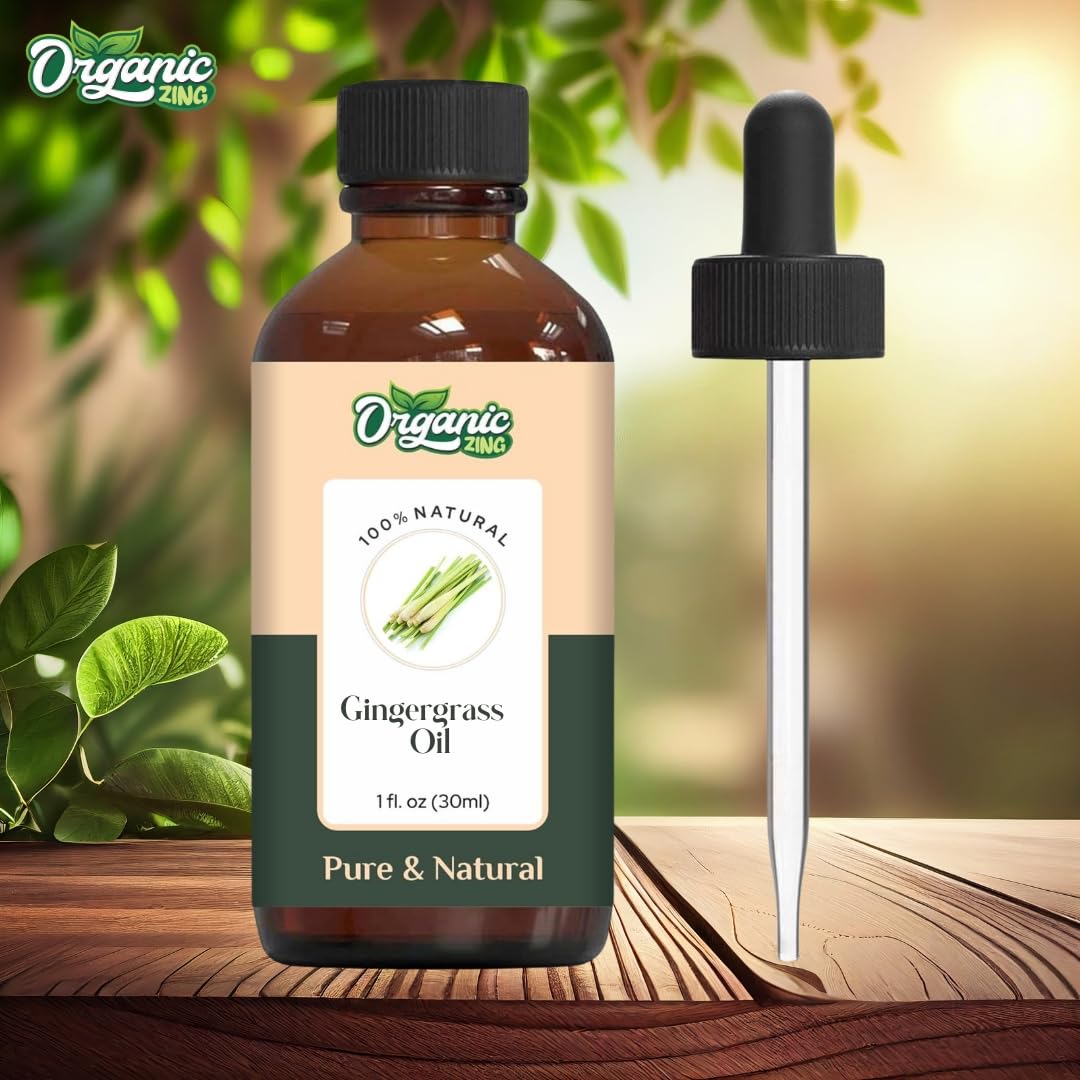 Organic Zing Gingergrass (Cymbopogon martinii) Oil | Pure & Natural Essential Oil for Skincare, Hair Care, Aroma and Diffusers