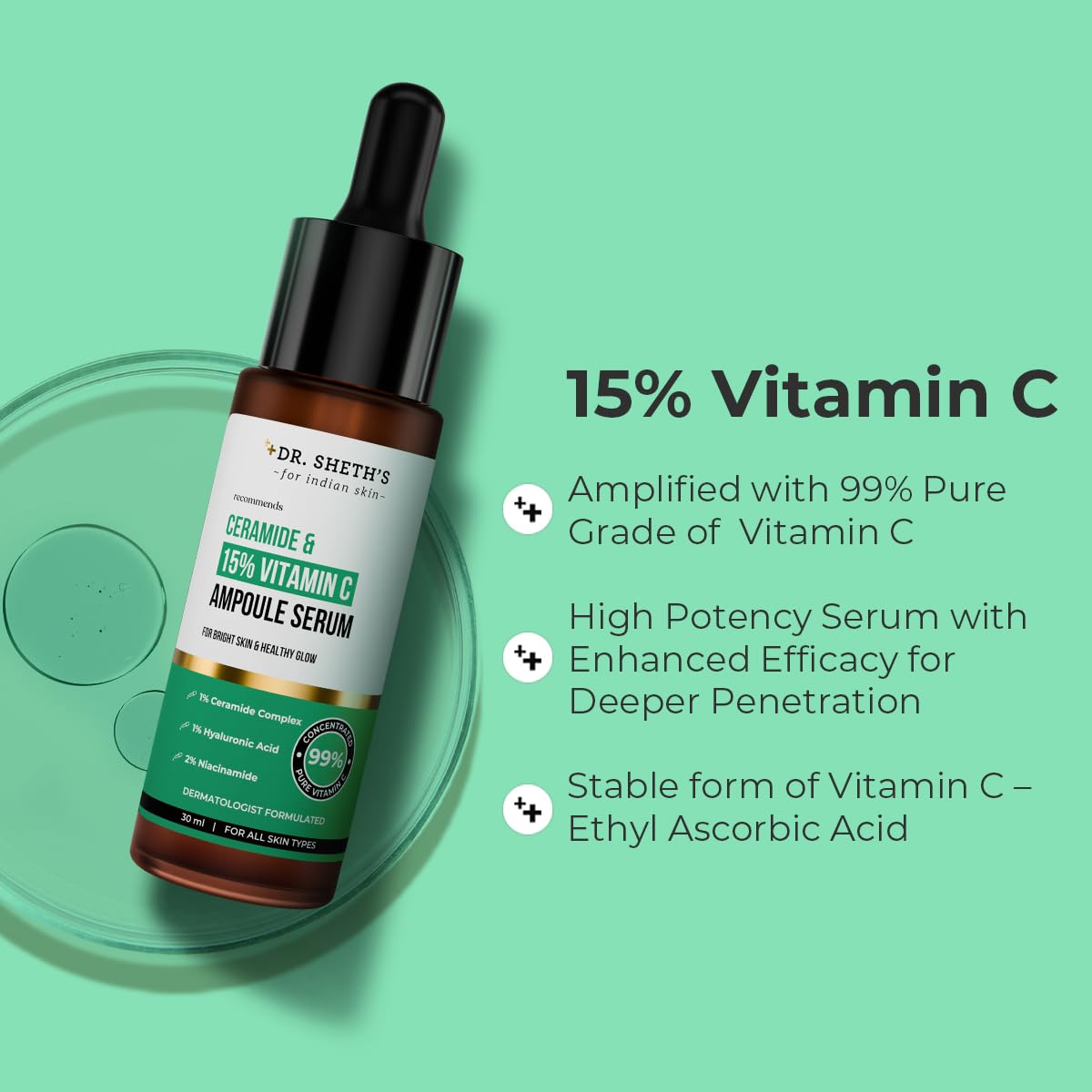 Dr. Sheth's Ceramide & 15% Vitamin C Serum for Brightening & Repair 30ml