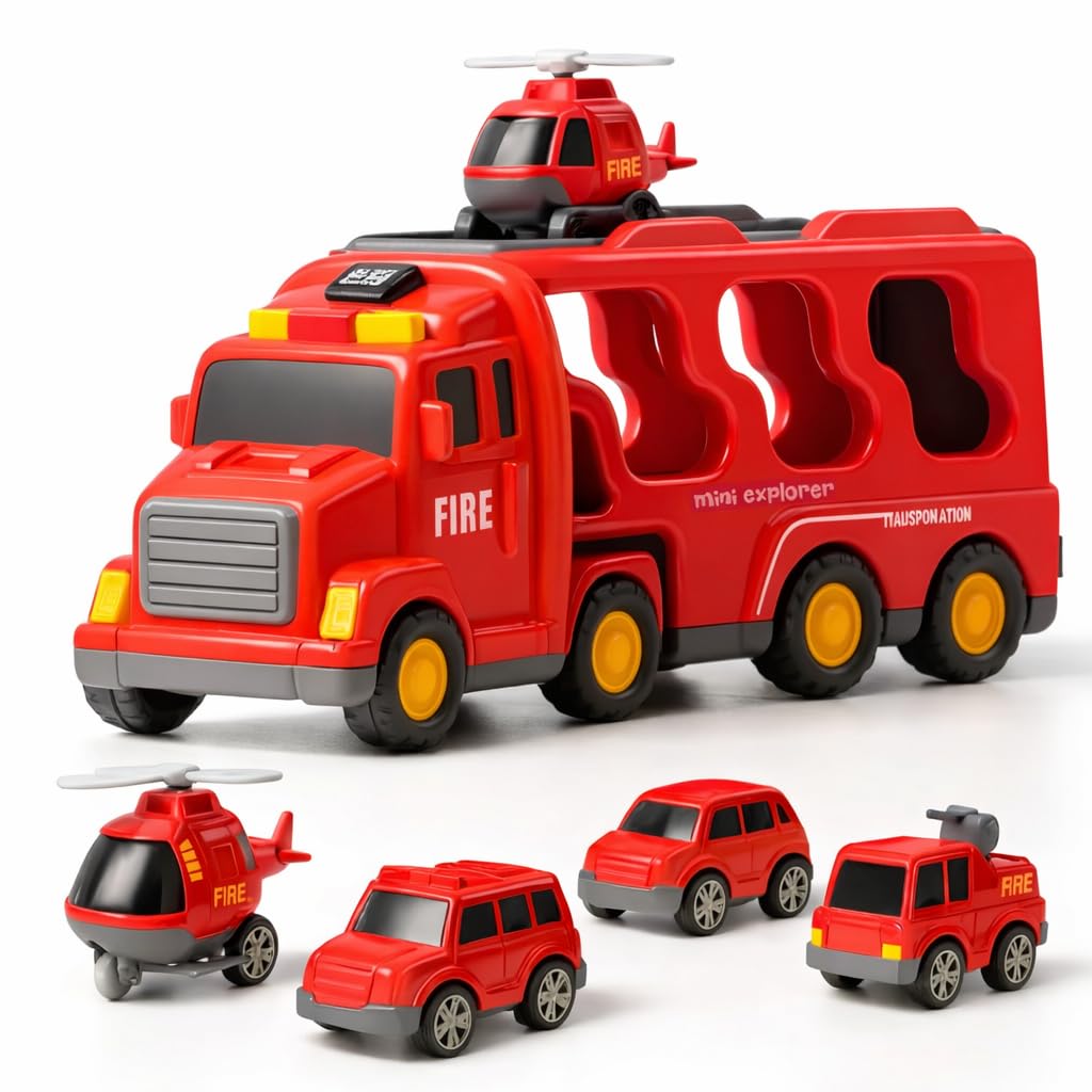 Mini Explorer 5 in 1 Police Trucks Boy Toys for 3-5 Year Old Toddlers - Toys for 3 4 5 6 7 Years Old Transport Vehicle Carrier Truck Sets Kids Boys & Girls