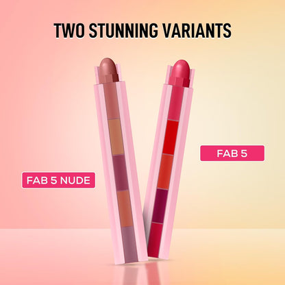 RENEE Everyday Fab 5 5-in-1 Nude Matte Lipstick | 5 Shades In 1 Stick, Matte Finish, Intense Colour Pay-off | Creamy Formula, Glides Easily, One Stroke Application | With Jojoba Oil & Vitamin E | 7.5 g