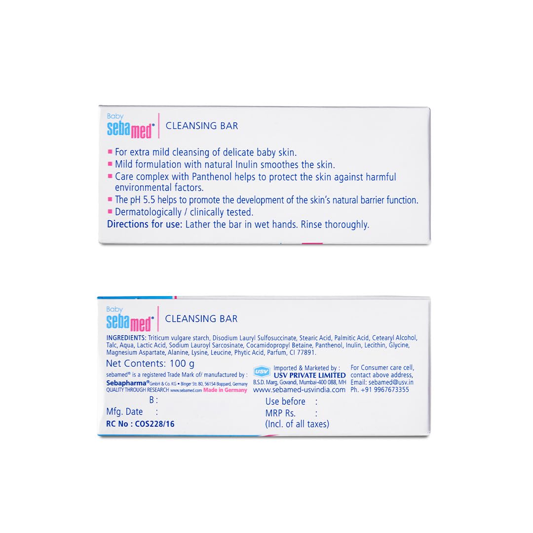 Sebamed Baby Cleansing Bar|pH 5.5 |Newborn bathing|Soap Free|Tear Free|100 gm