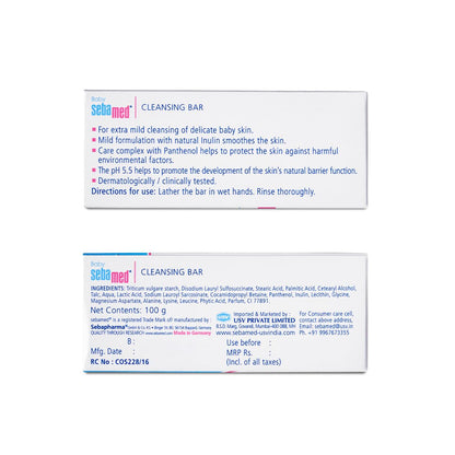 Sebamed Baby Cleansing Bar|pH 5.5 |Newborn bathing|Soap Free|Tear Free|100 gm