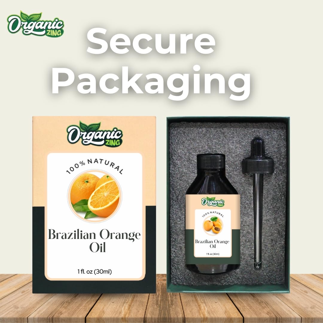 Organic Zing Brazilian Orange (Citrus sinensis) Oil | Pure & Natural Essential Oil for Skin Care, Aroma & Diffuser