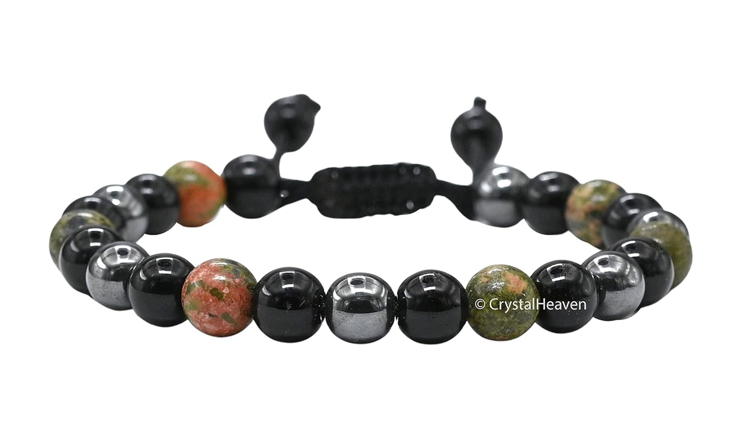 Total Protection Crystal Bracelet for Men Women - Tiger Eye, Black Obsidian, Hematite, Evil Eye Bracelet Set - Real Healing Stone Adjustable Bracelet