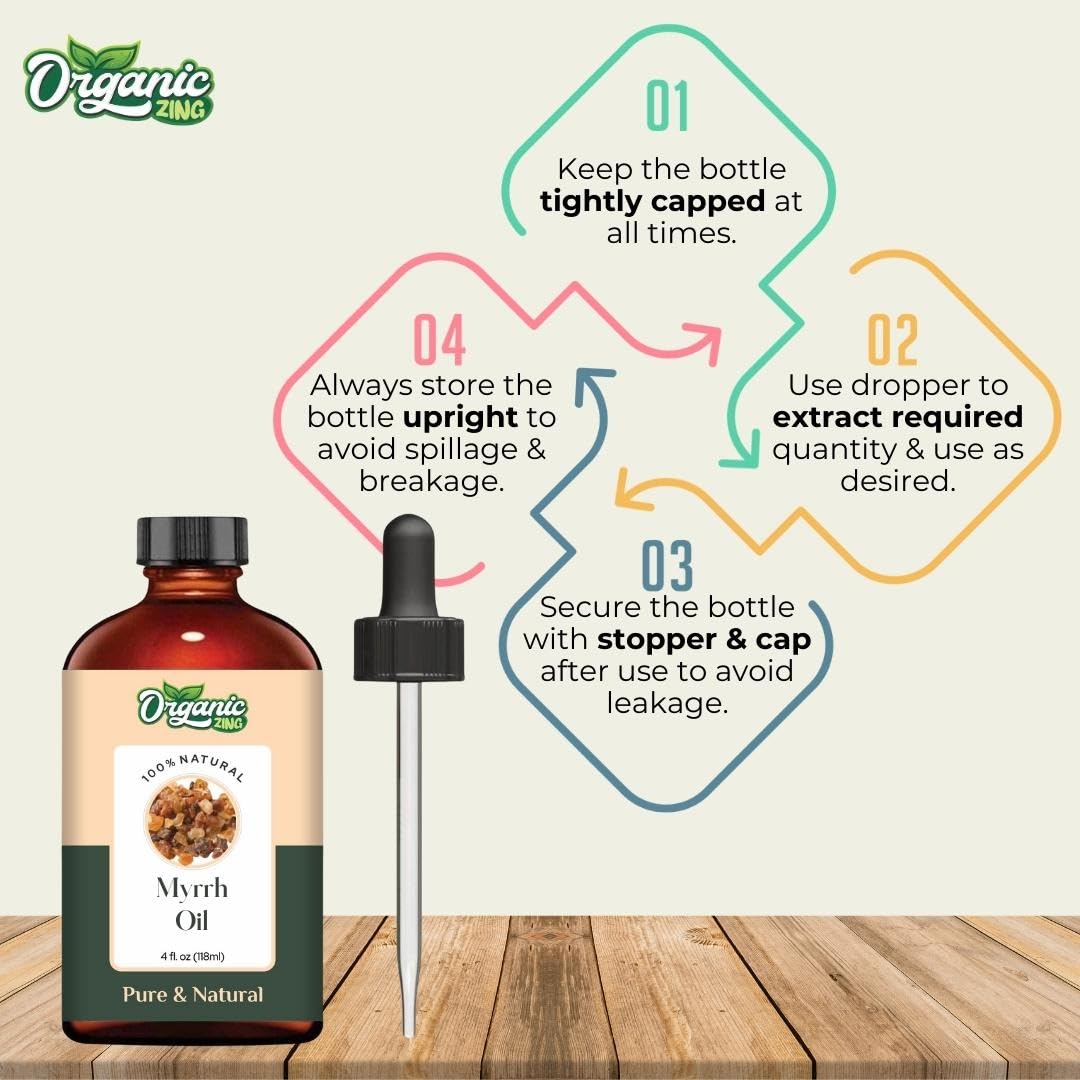 Organic Zing Myrrh Oil (Commiphora Myrrha) Oil | Pure & Natural Essential Oil for Aroma, Diffuser, Skincare & Massage