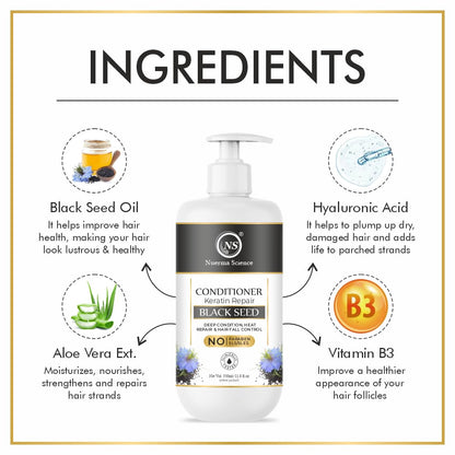 Nuerma Science Keratin Repair Black Seed Hair Conditioner to Deep Cleanse, Heat Repair & Hair Fall Control
