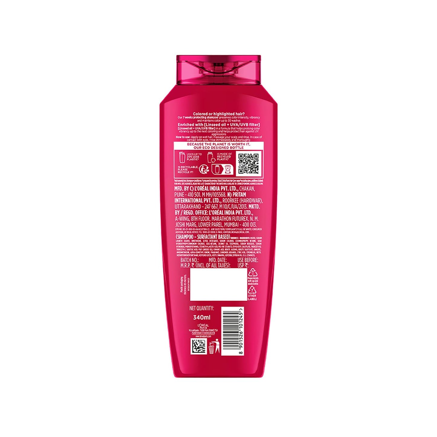 L'Oréal Paris Shampoo, Vibrant & Revived Colour, For Colour-treated Hair, Protects from UVA & UVB, Colour Protect, 340 ml