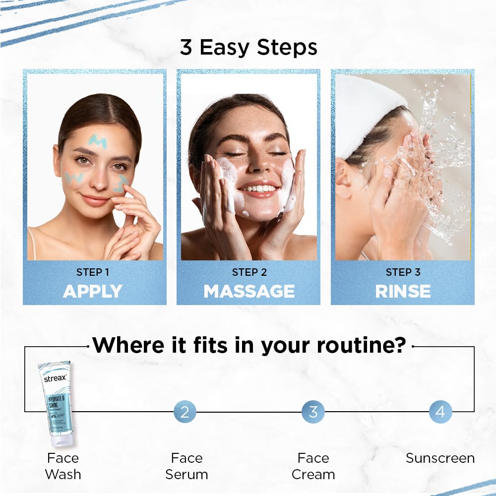 Streax Luxury Hydrating Face Wash 100ml - Hyaluronic & Glutathione Formula