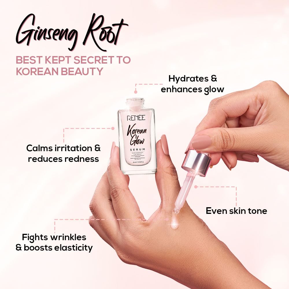 RENEE Korean Glow Serum 15ml, Lightweight, Non Greasy, Hydrates, Smoothens,Plump-up the Skin With Glassy-dewy Shine & Maintain Its Youthful Glow Hyaluronic Acid & Vitamin C