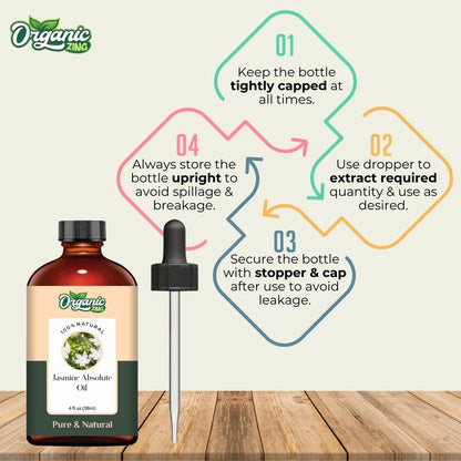 Organic Zing Jasmine Absolute (Jasminum grandiflorum) Oil | Pure & Natural Essential Oil for Skincare, Hair Care, Aroma and Diffusers