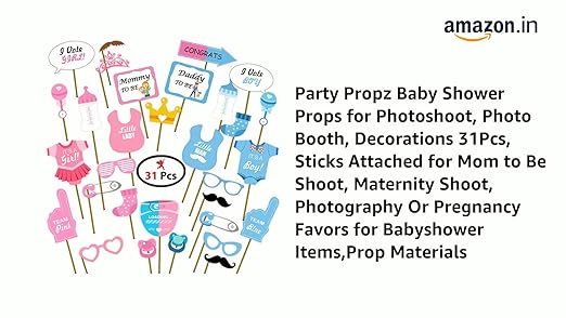 Party Propz Baby Shower Props for Photoshoot- 29pcs Props for Baby Shoot | Mom to Be Props | Baby Shower Prop for Photoshoots | BabyShower Decoration Items | Maternity Photoshoots Prop (Cardstock)