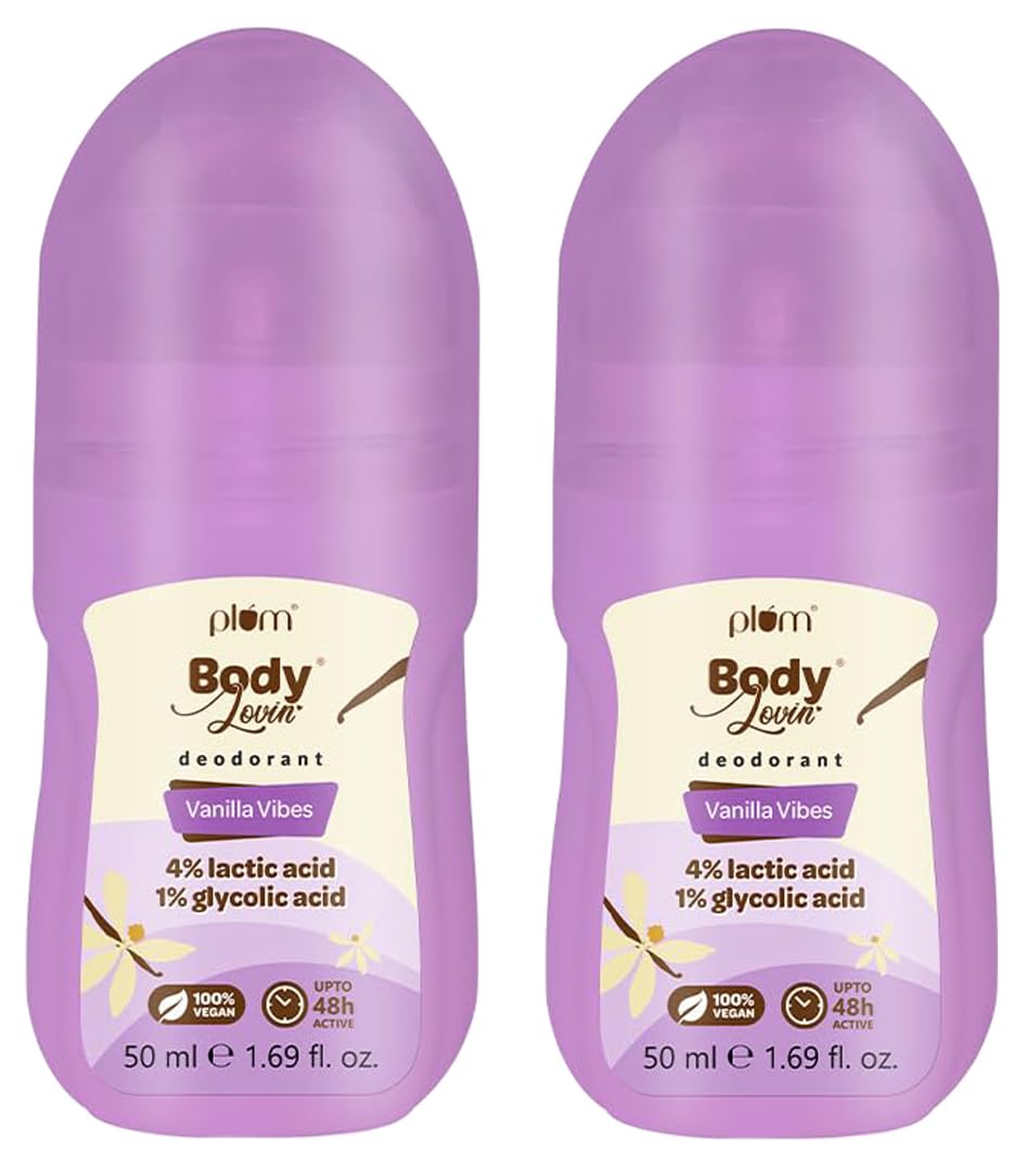 Plum Vanilla Vibes Underarm Roll-On for Women, 48H Odor Control, 50ml