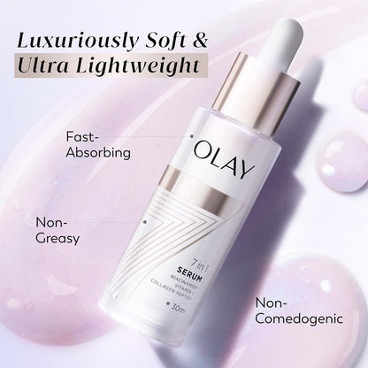 Olay 7in1 Ultra-light Face Serum | Niacinamide, Vitamin C, Collagen Peptides | Fights 7 Issues for Smooth & Glowing Skin | Normal to Oily Skin | Dermatologically Tested | Non Comedogenic | 50g
