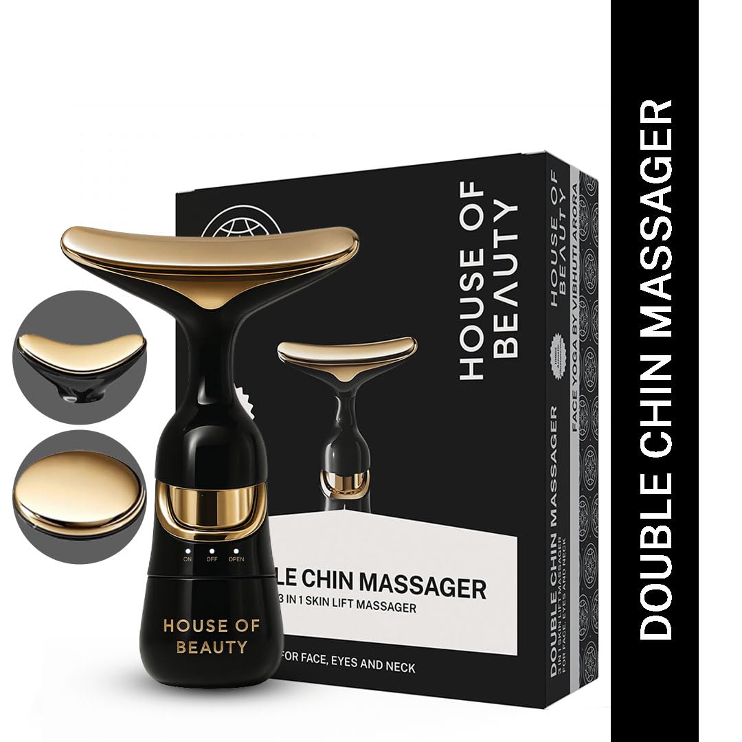 House of Beauty Double Chin Massager for Women & Men |3 in 1 Face& Jawline Lifting, Eye Puffiness, Skin Tightening | 10,000 Vibrations/Min | Anti-Ageing Face Sculpting Tool | Portable & Rechargeable
