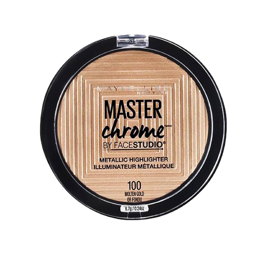 Maybelline New York Face Studio Master Chrome Metallic Highlighter, luminous skin, heated tone effect & Metallic Finish - Molten Gold suits medium skin to dark skin tones| 6.7 grams