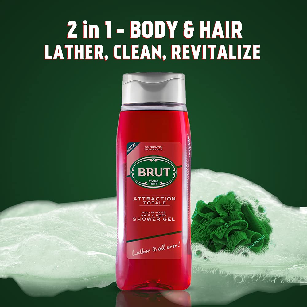 Brut Attraction All-in-One Men's Hair & Body Wash 500ml